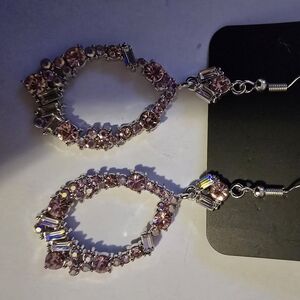 Pink Crystal Hoop Dangle Earrings - Women Jewelry